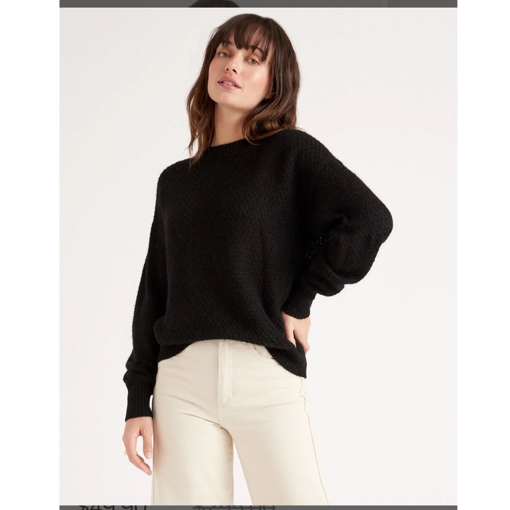 Quince Baby Alpaca Wool Diamond Stitch Crew Sweater S Black Oversized Quiet Luxe